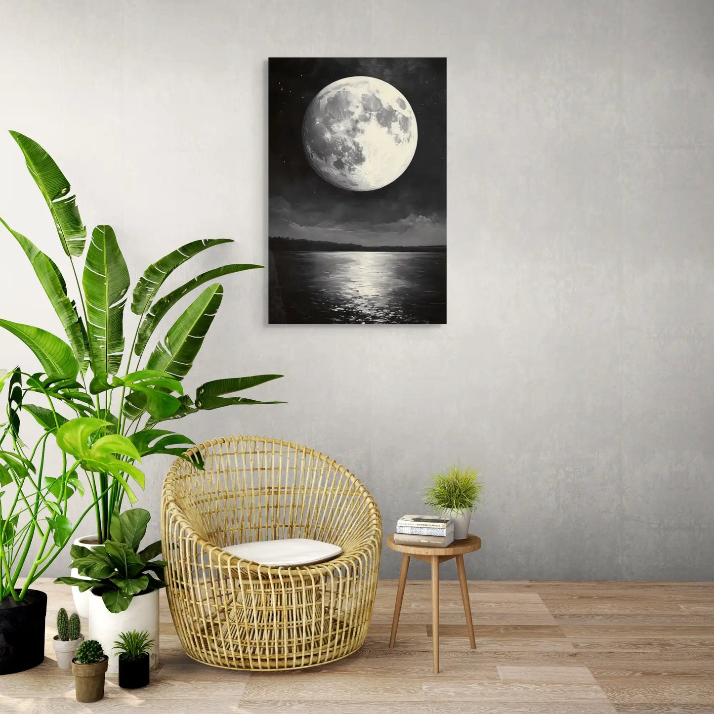 Tableau Lune Noir et Blanc : Reflets Nocturnes Affiches, reproductions et œuvres graphiques Art Virtuoso