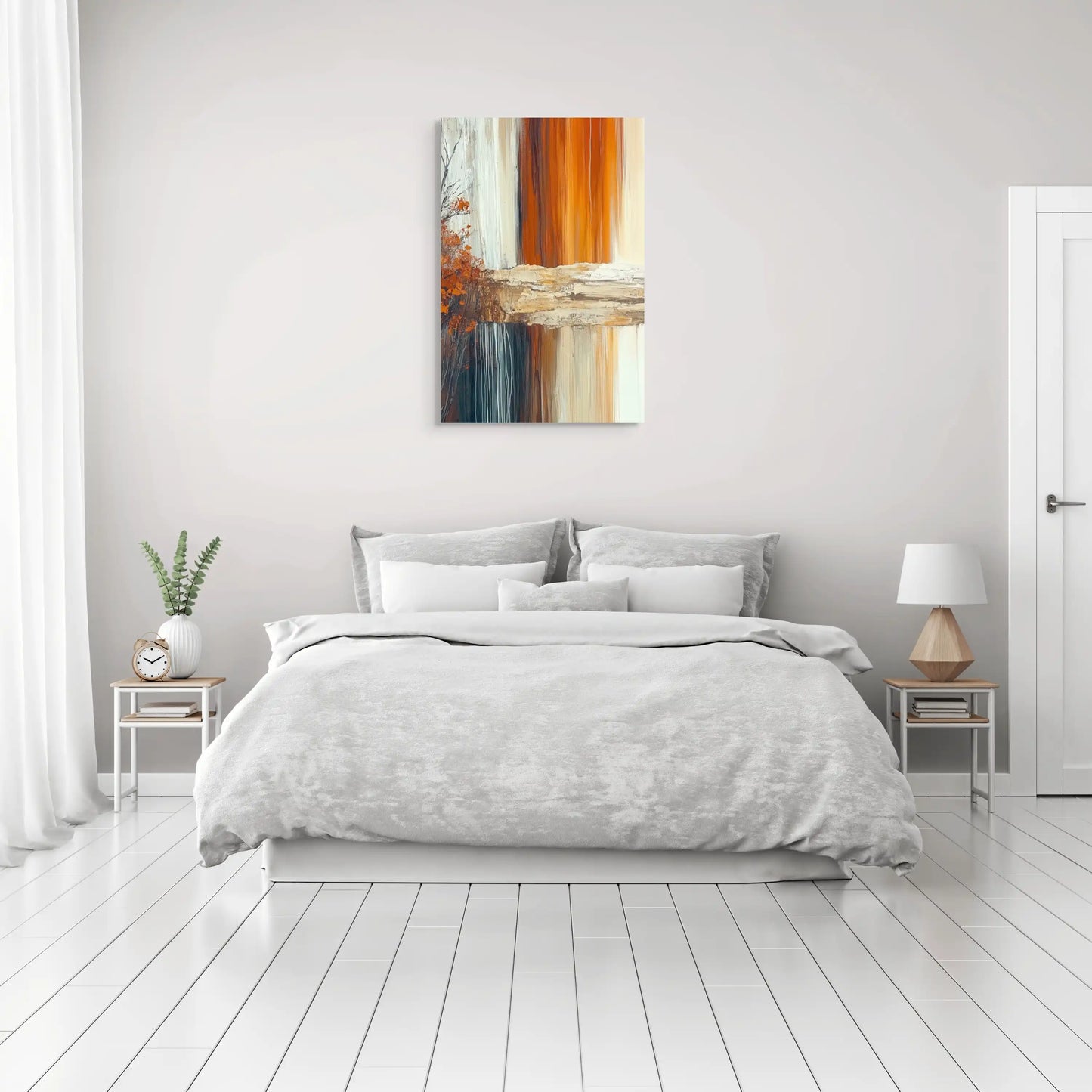 Tableau Moderne Beige Blanc - Cascade Automnale Affiches, reproductions et œuvres graphiques Art Virtuoso