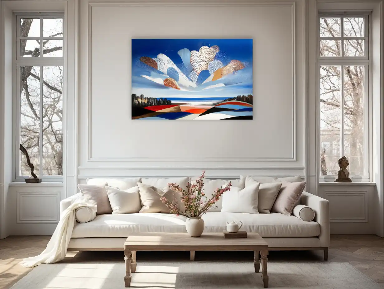 Skandinavisches Wandbild – Kobaltblauer Himmel und Grafische Wolken