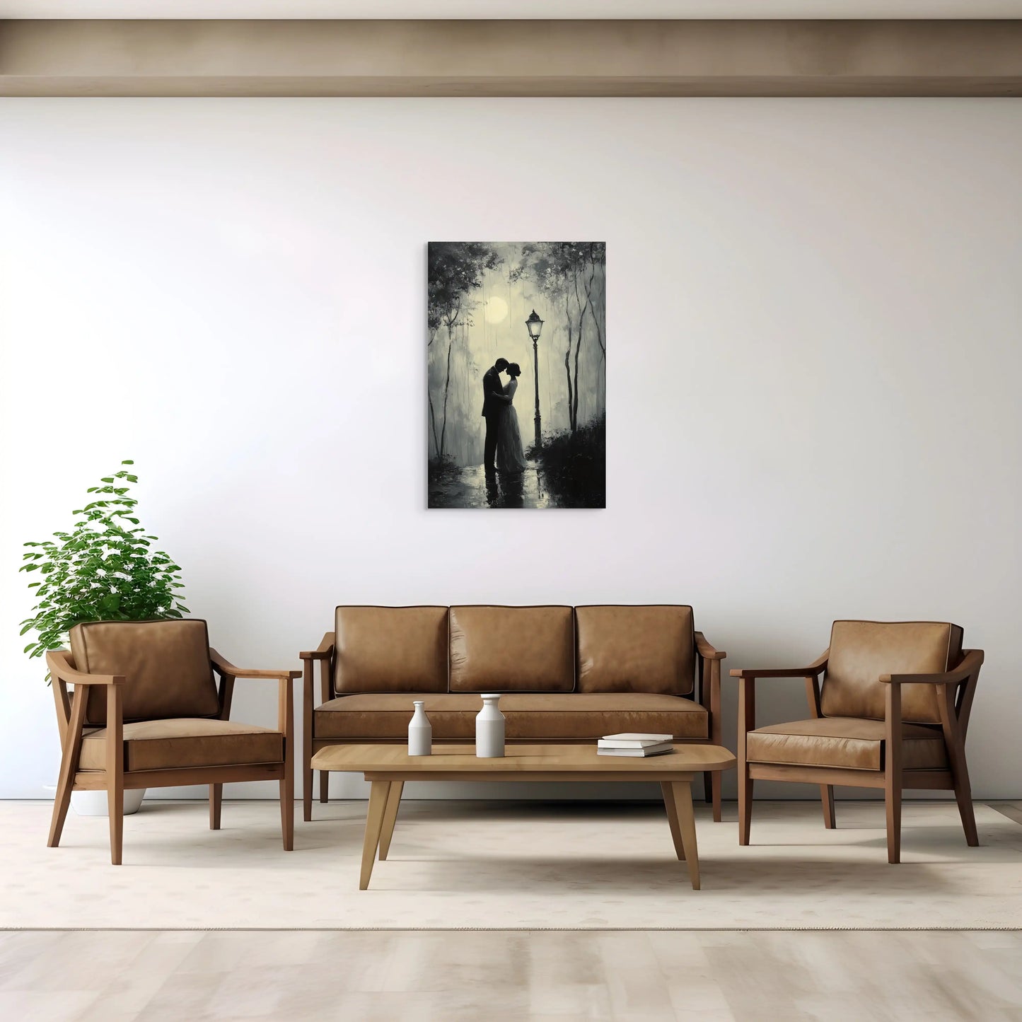 Tableau Noir et Blanc Amour : Valse sous le Réverbère Affiches, reproductions et œuvres graphiques Art Virtuoso
