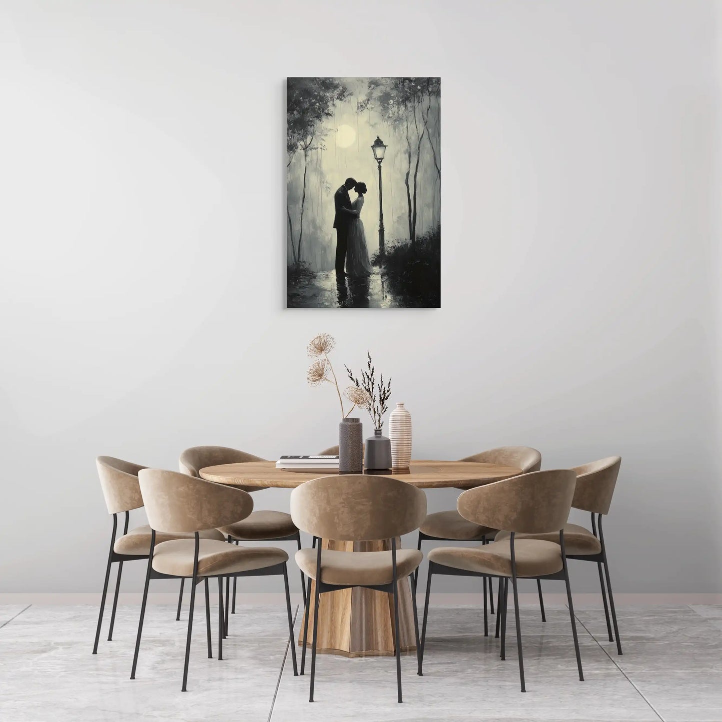 Tableau Noir et Blanc Amour : Valse sous le Réverbère Affiches, reproductions et œuvres graphiques Art Virtuoso