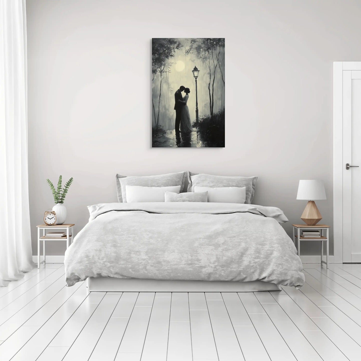 Tableau Noir et Blanc Amour : Valse sous le Réverbère Affiches, reproductions et œuvres graphiques Art Virtuoso