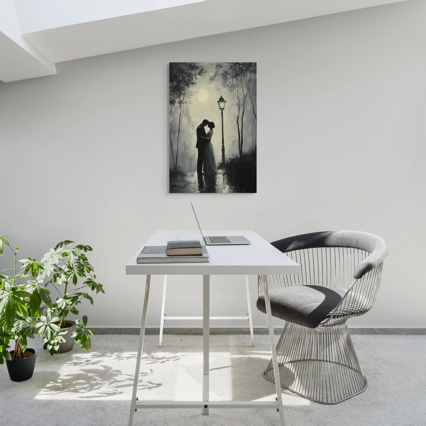 Tableau Noir et Blanc Amour : Valse sous le Réverbère Affiches, reproductions et œuvres graphiques Art Virtuoso