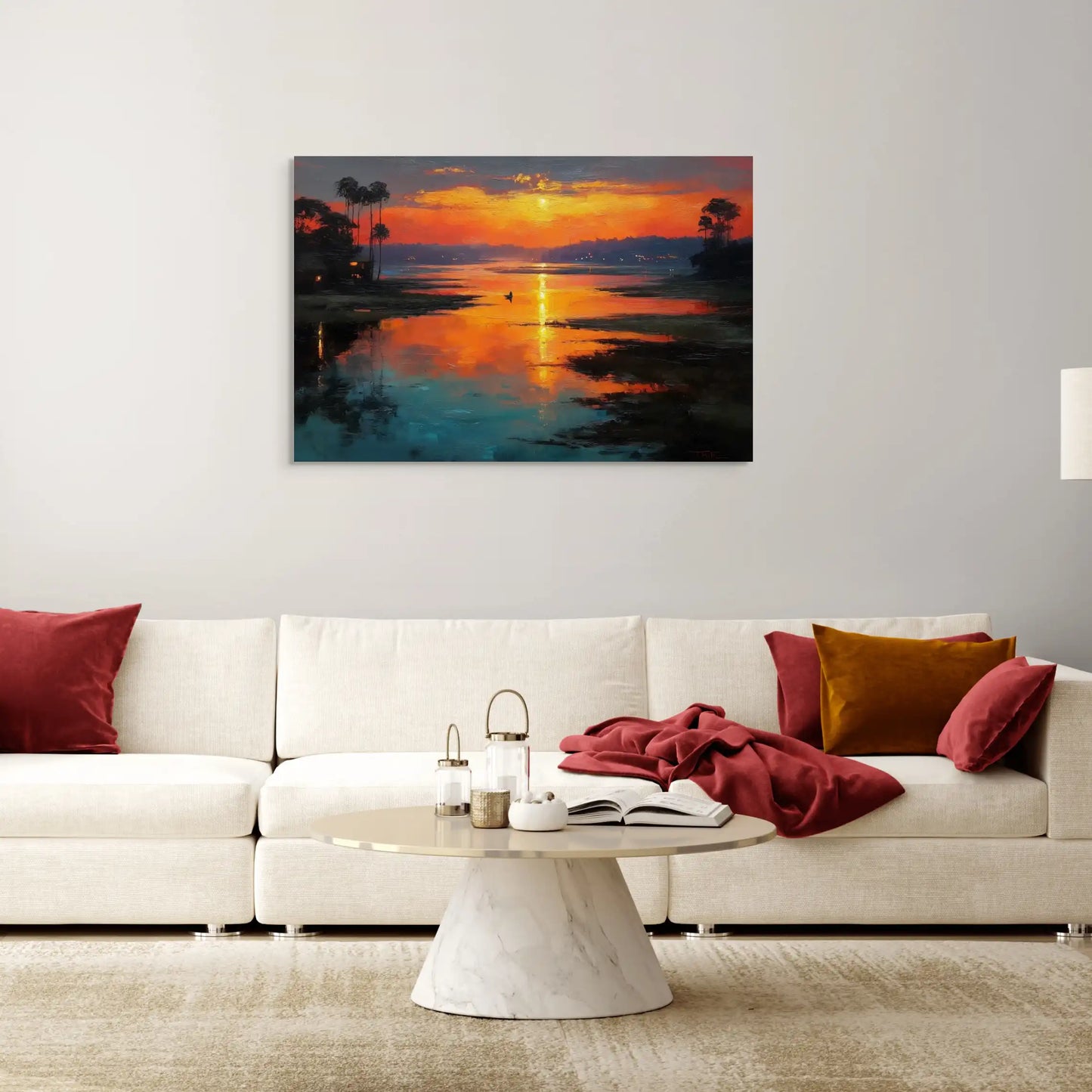 Tableau Peinture Huile - Coucher de Soleil Tropical