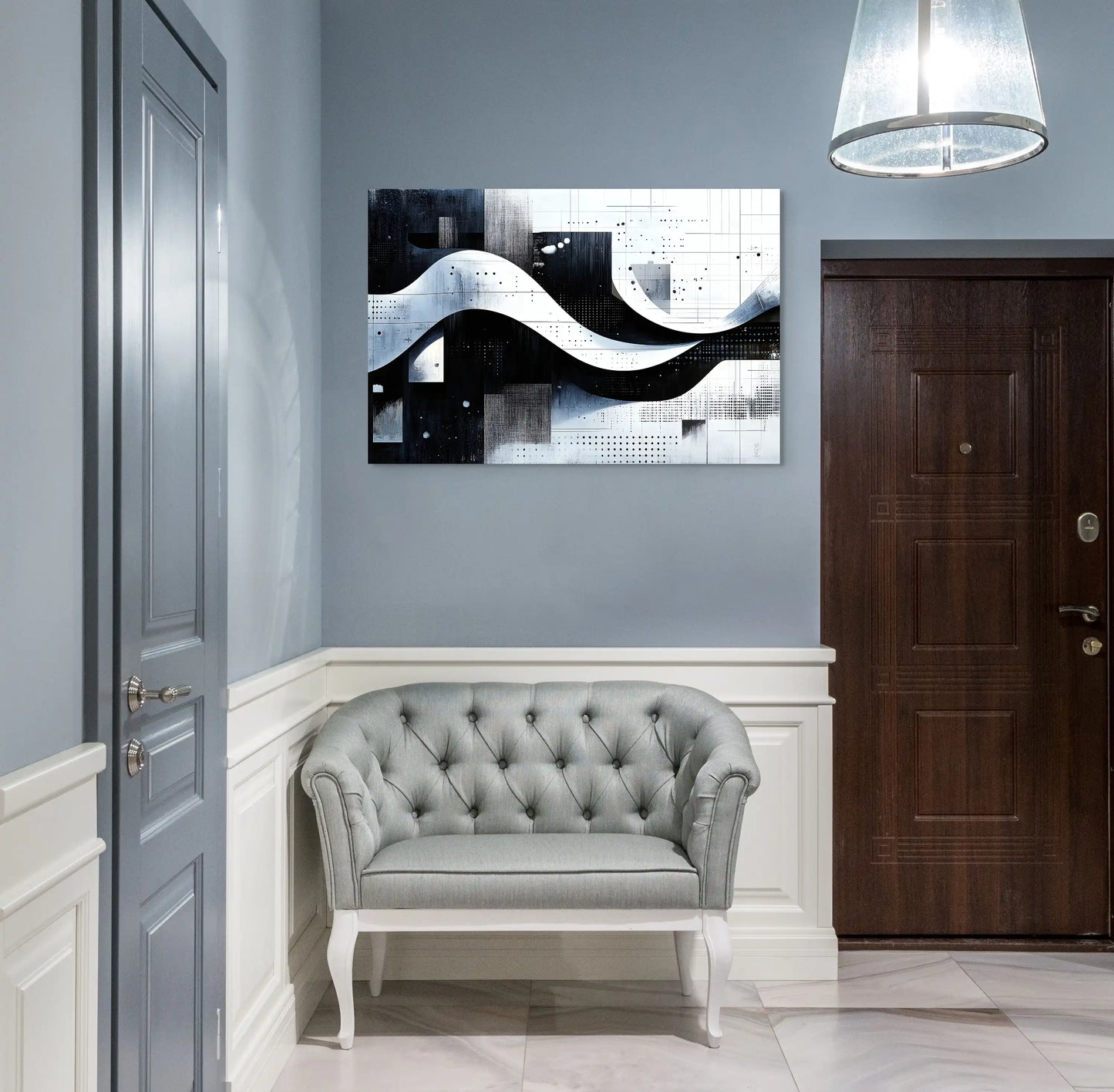 Tableau Peinture Huile Noir et Blanc : Géométrie Ondulatoire Affiches, reproductions et œuvres graphiques Art Virtuoso