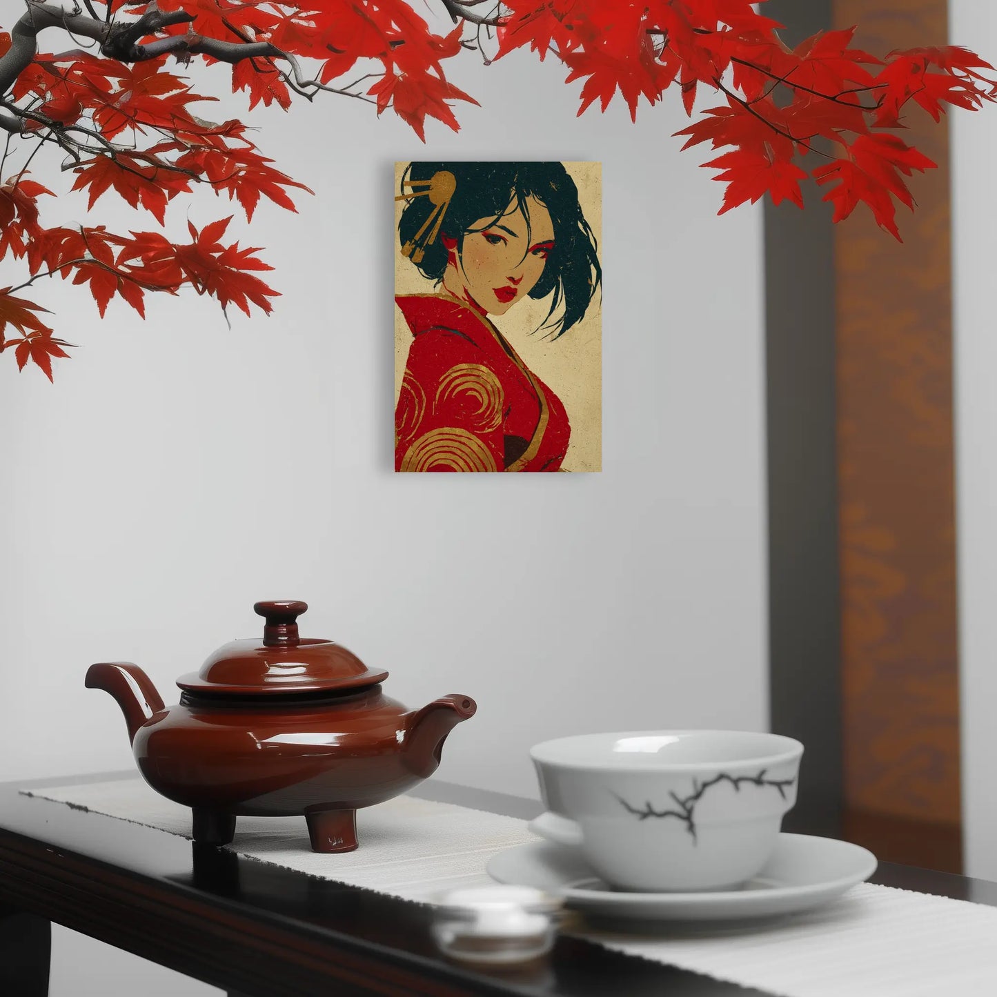 Tableau Portrait Japonais – Murmure Carmin