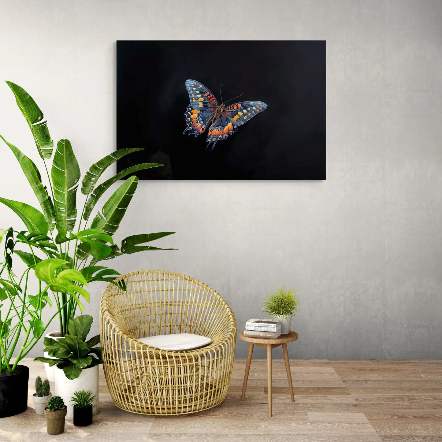 Tableau Sur Fond Noir avec Papillon Éclatant Affiches, reproductions et œuvres graphiques Art Virtuoso
