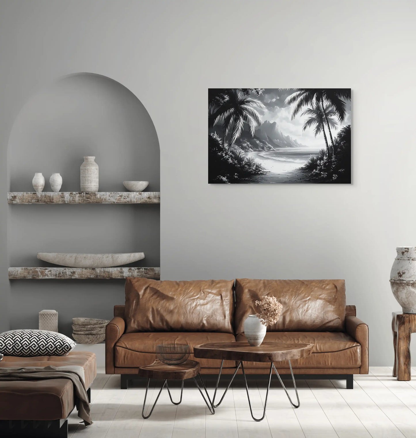 Tableau Tropical Noir et Blanc : Hawaï Monochrome Affiches, reproductions et œuvres graphiques Art Virtuoso