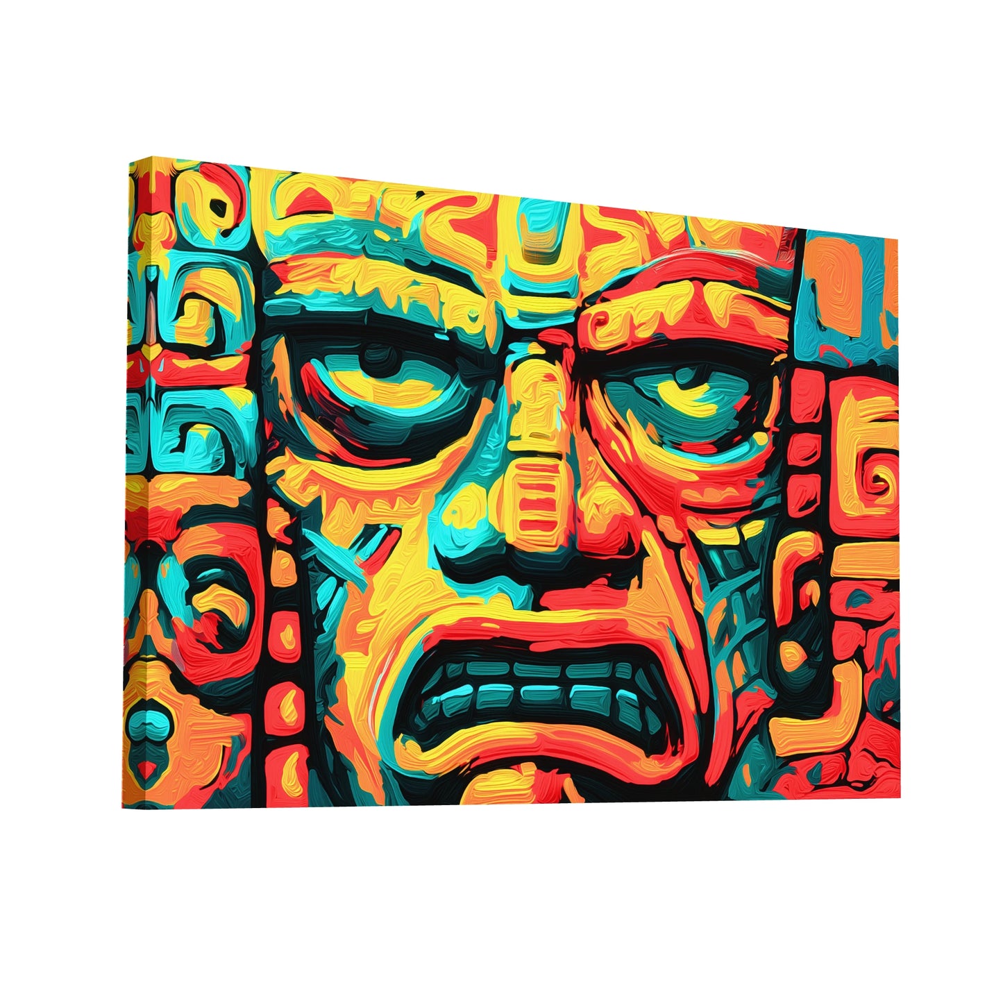 Product Hero 3D WebP Toile Art Mexicain Moderne – Visage Totémique - Art Virtuoso