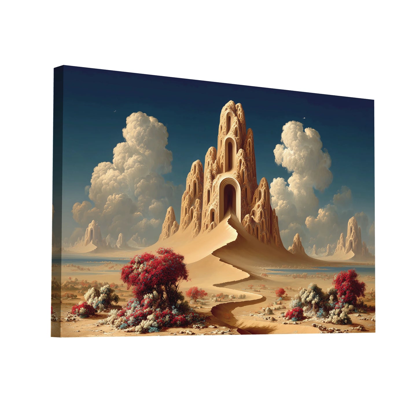 Product Hero 3D WebP Toile art surréaliste - temple organique au milieu des dunes - Art Virtuoso
