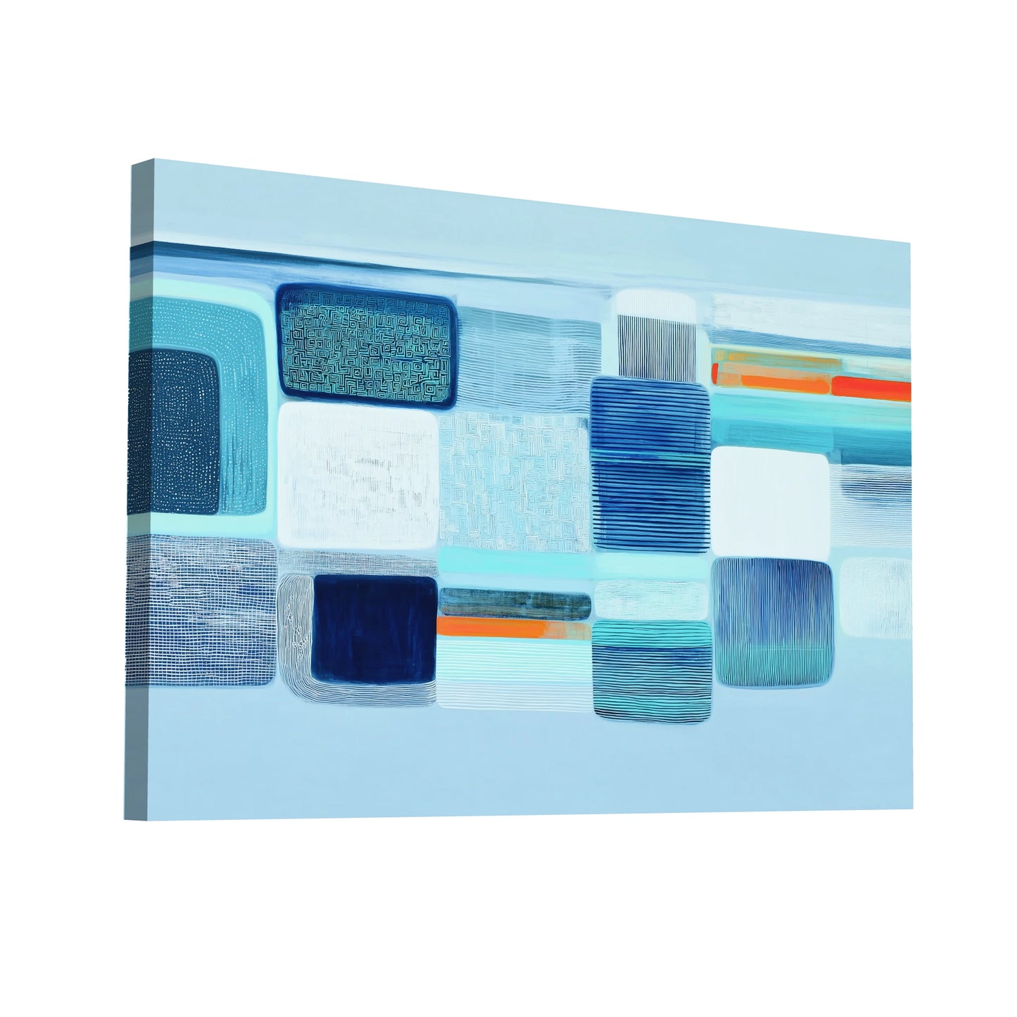 Product Hero 3D WebP Toile Nordique Minimaliste - damier cobalt et touche corail - Art Virtuoso