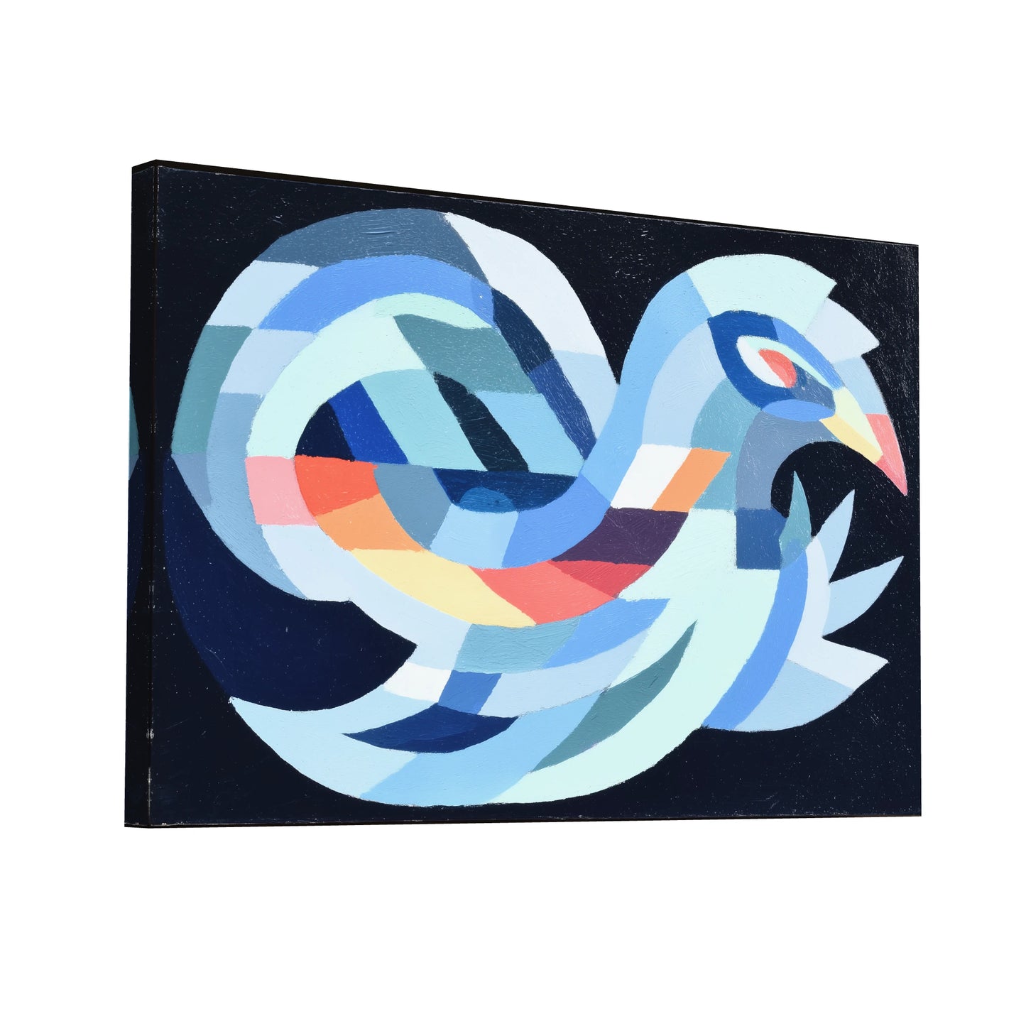 Product Hero 3D WebP Toile Scandinave Oiseau – Vol géométrique sur nuit d’encre - Art Virtuoso