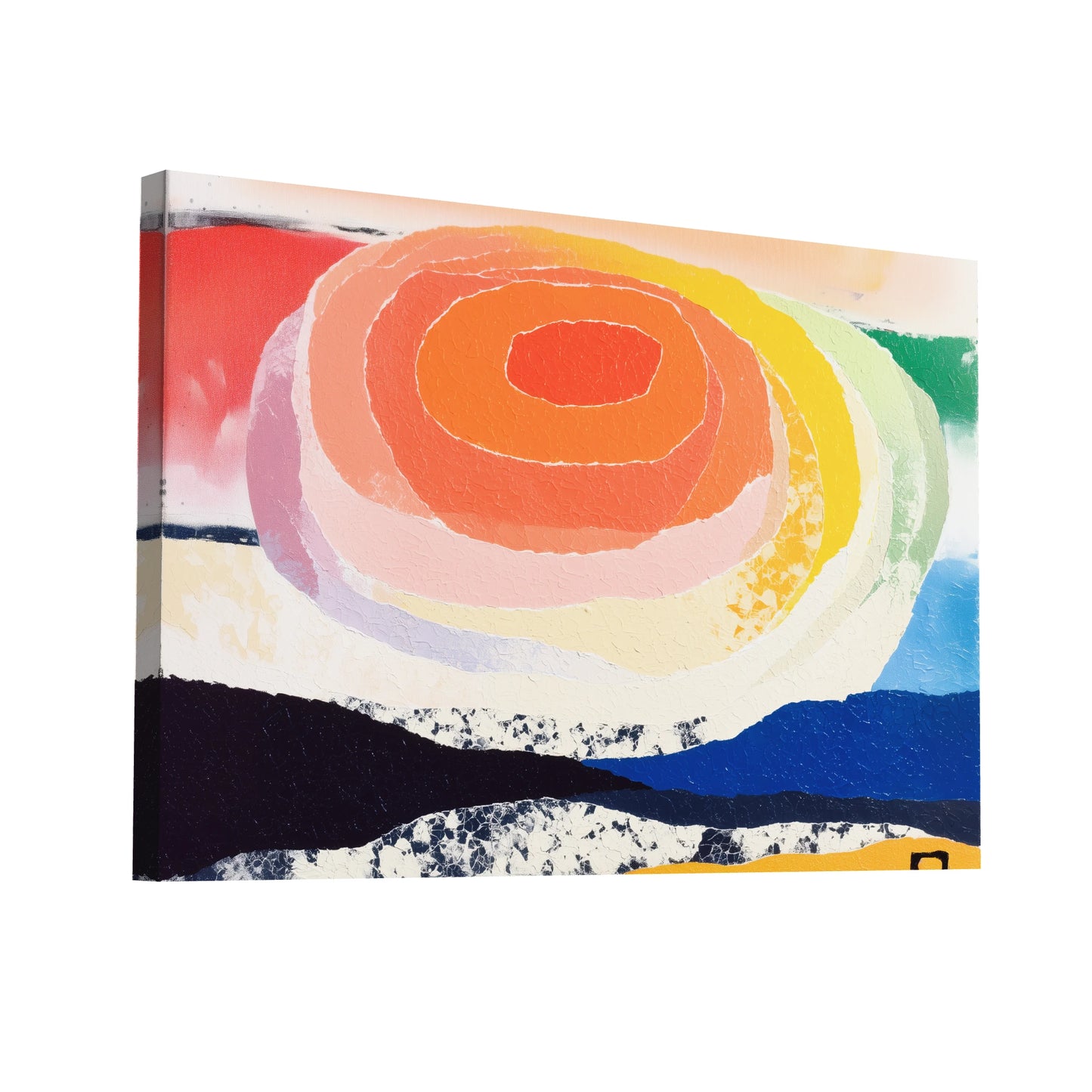 Product Hero 3D WebP Toile Soleil boréal – anneaux corail et horizon cobalt - Art Virtuoso