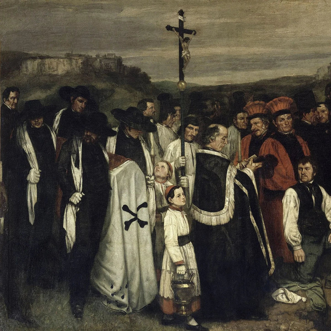 Détail carré d’Un enterrement à Ornans de Gustave Courbet