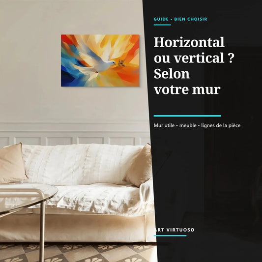 Tableau horizontal dans un salon avec le titre Horizontal ou vertical selon votre mur
