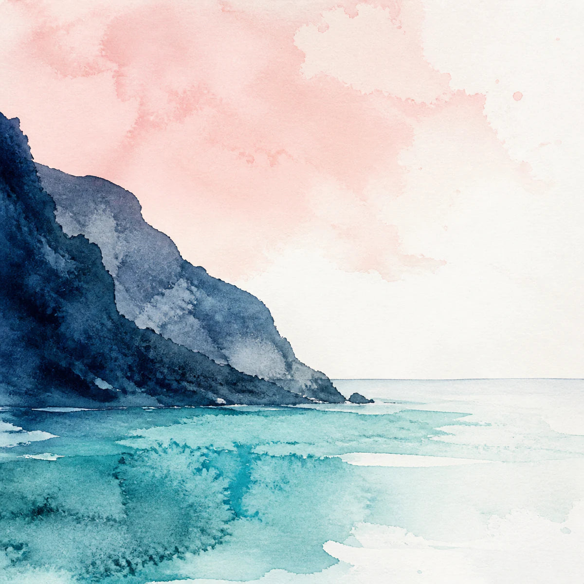 Paysage côtier en lavis colorés pour la collection d’affiches aquarelle