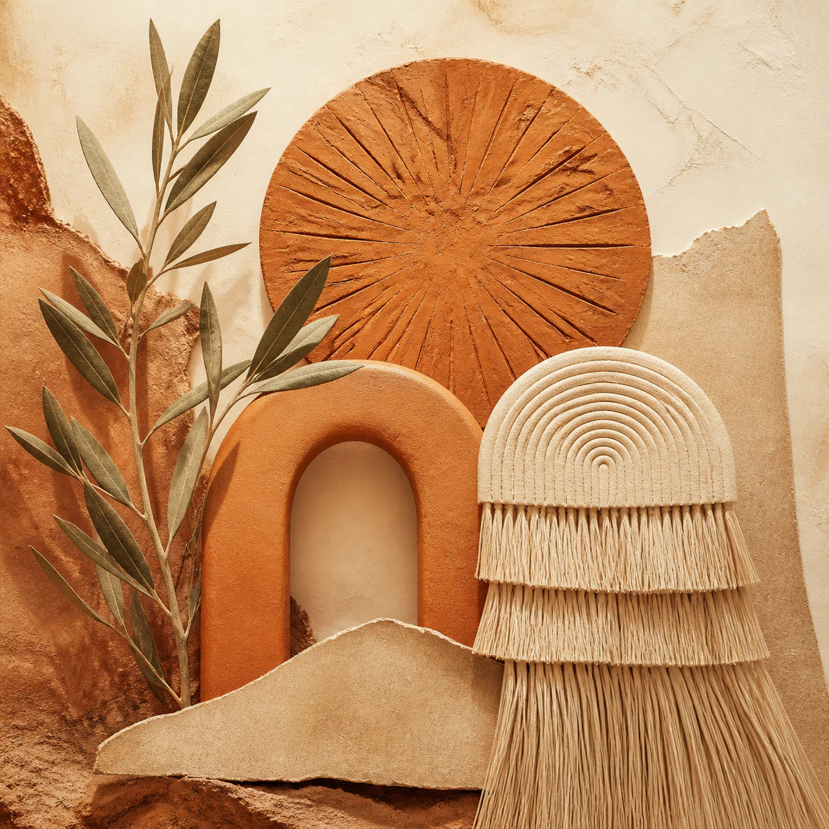Formes terracotta et végétales pour la collection d’affiches bohèmes