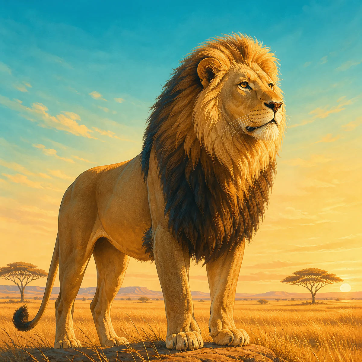 Lion dans la savane pour la collection d’affiches d’animaux