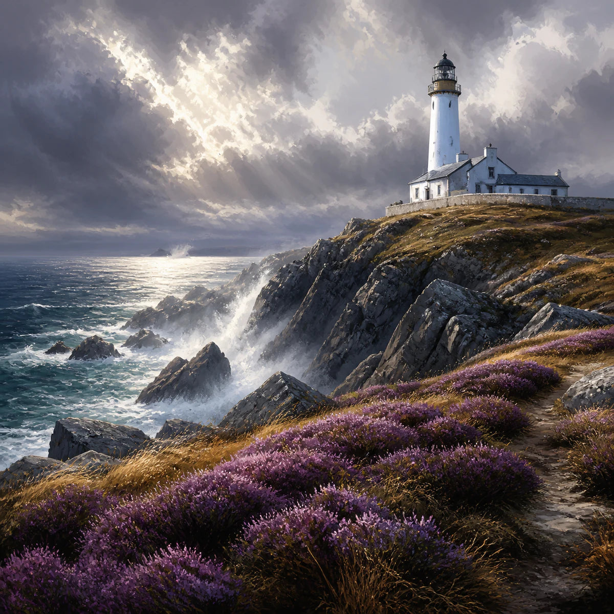 Phare sur une falaise atlantique pour la collection d’affiches de Bretagne