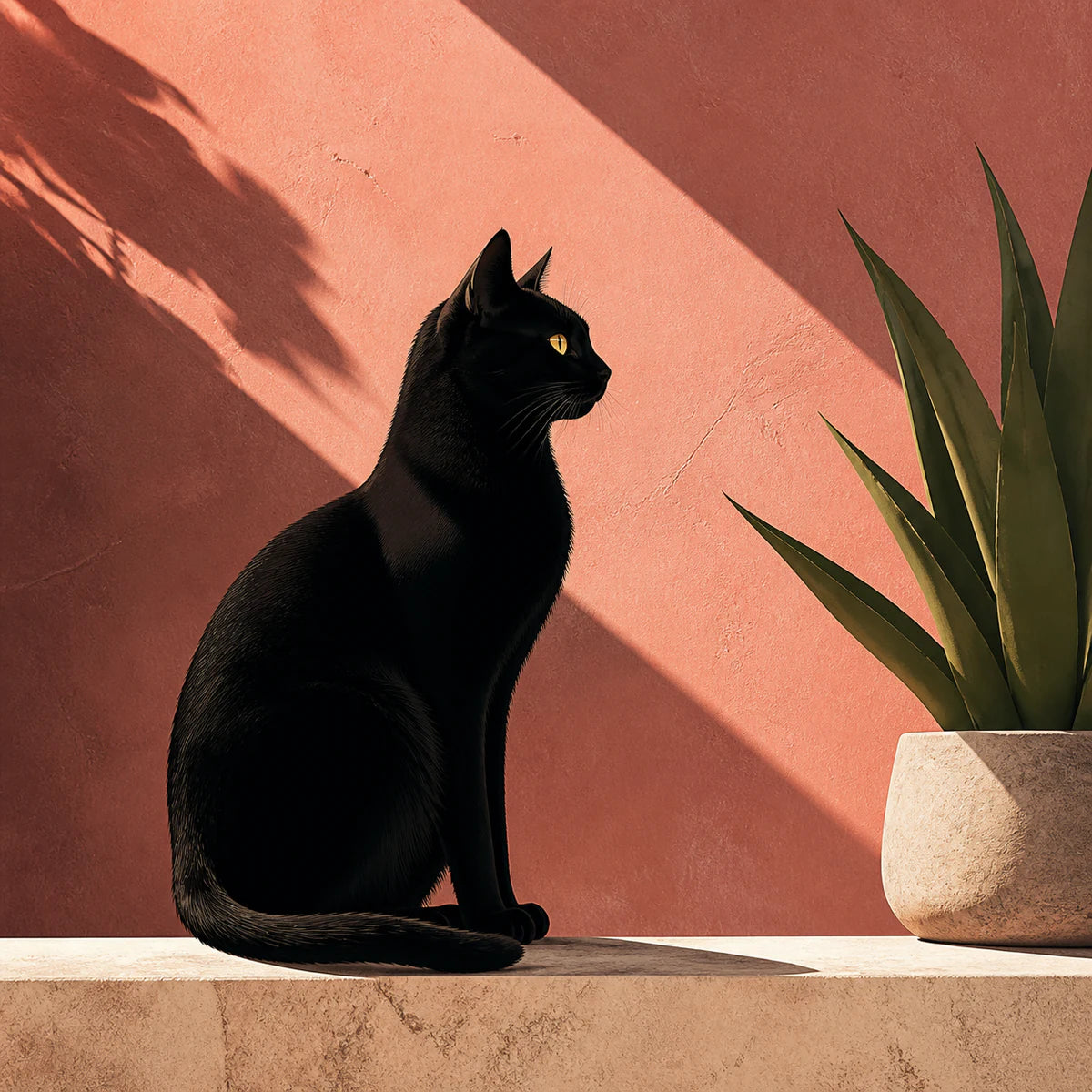 Chat noir de profil dans la lumière pour la collection d’affiches de chats