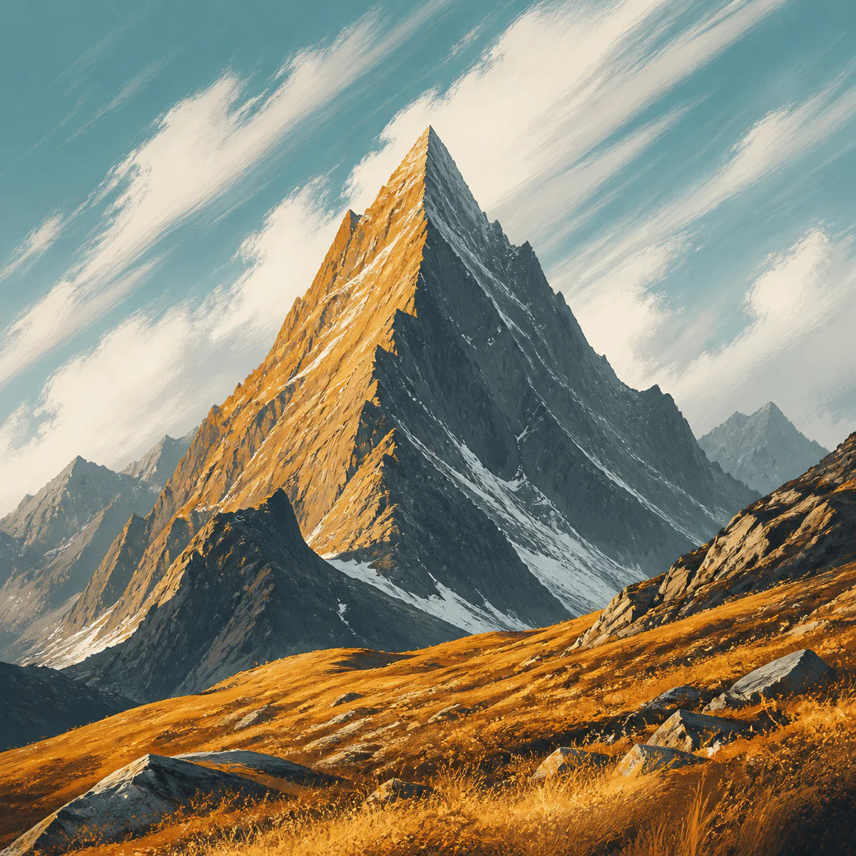Sommet pyramidal dans la lumière du soir pour la collection d’affiches de montagne