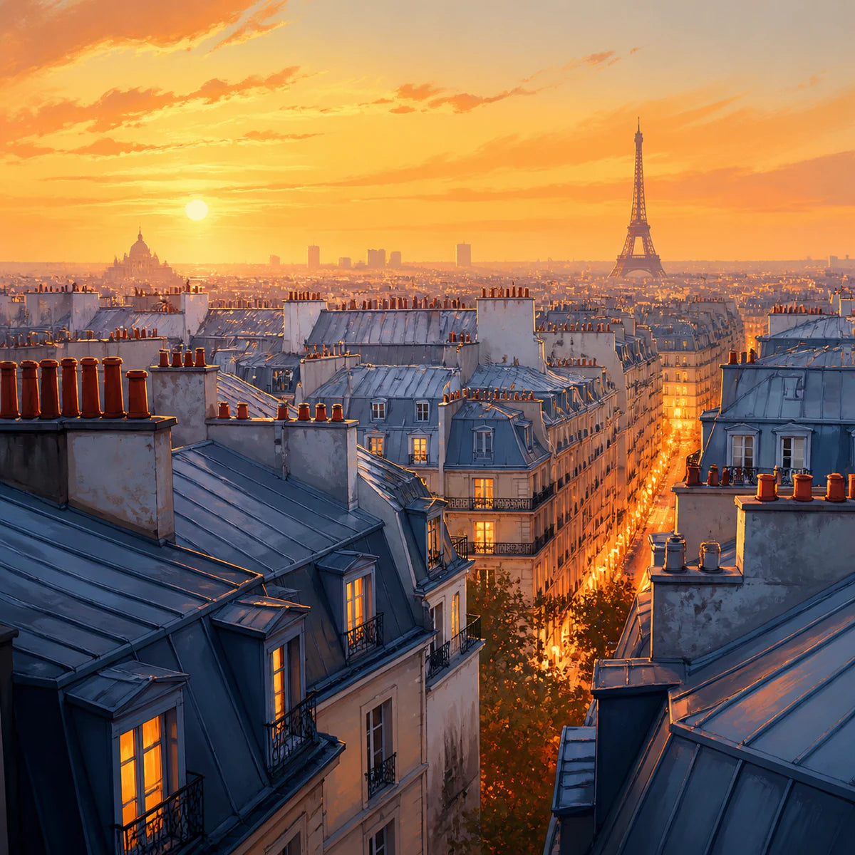 Toits parisiens baignés de lumière pour la collection d’affiches de Paris