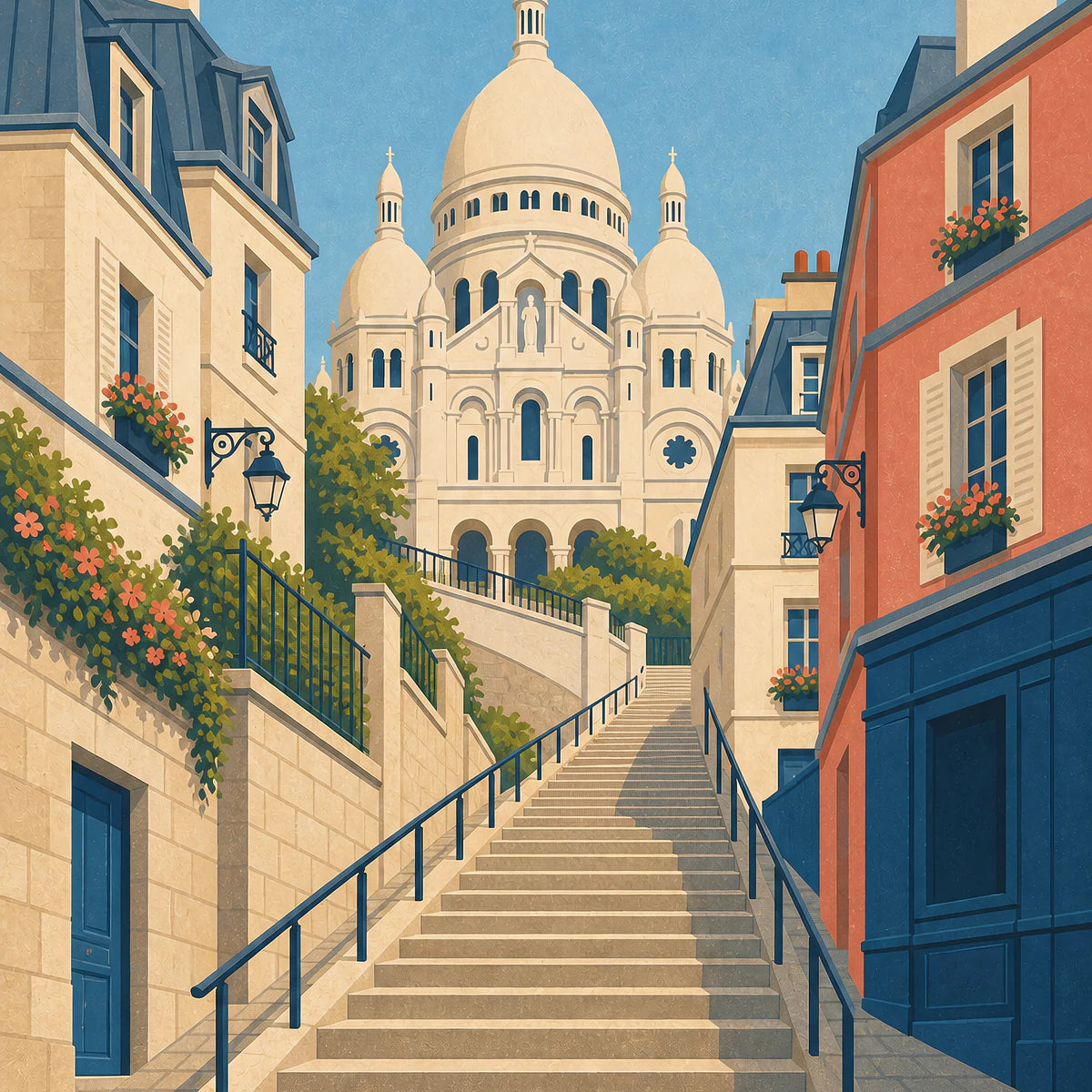 Vue illustrée de Montmartre et du Sacré-Cœur pour la collection d’affiches de villes