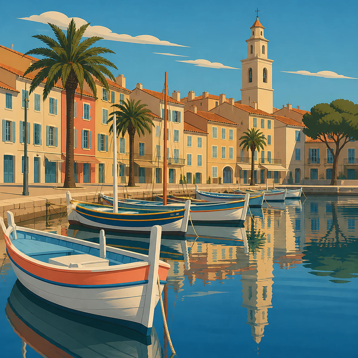 Vieux port méditerranéen pour la collection d’affiches mer et plage