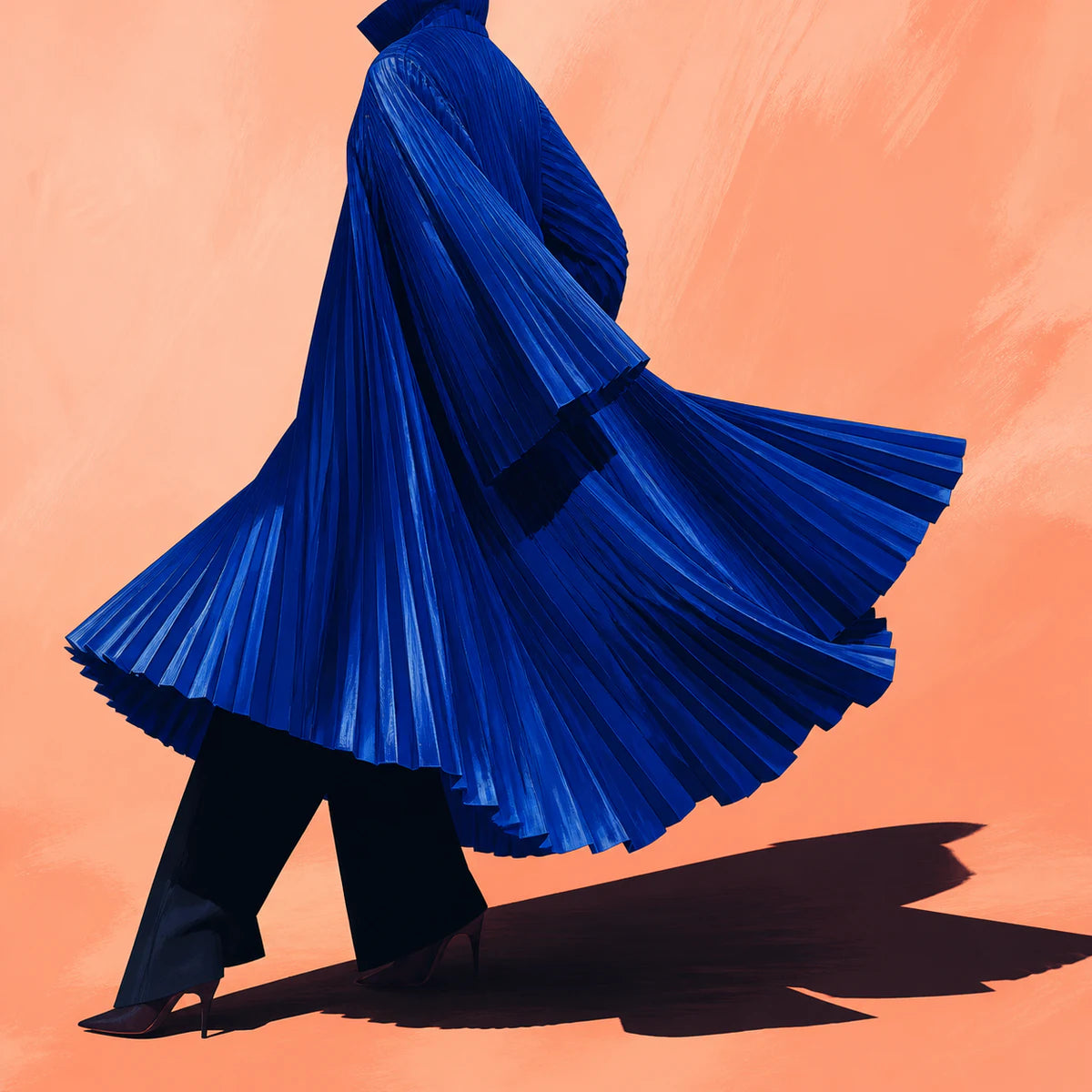 Silhouette en manteau cobalt pour la collection d’affiches mode