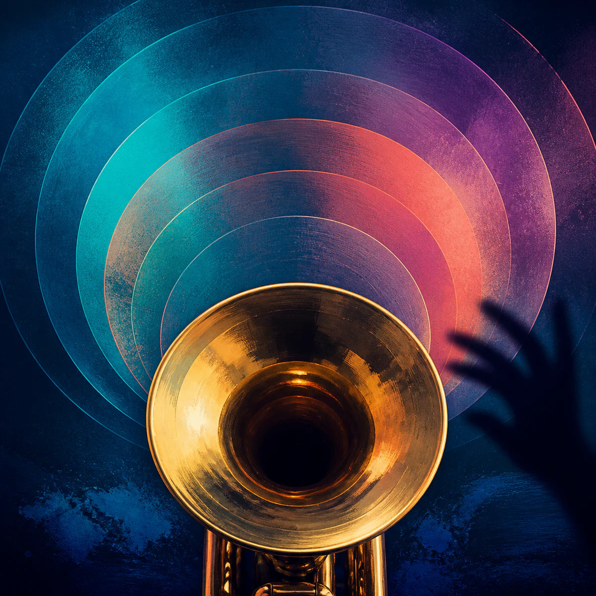 Trompette et ondes colorées pour la collection d’affiches musique