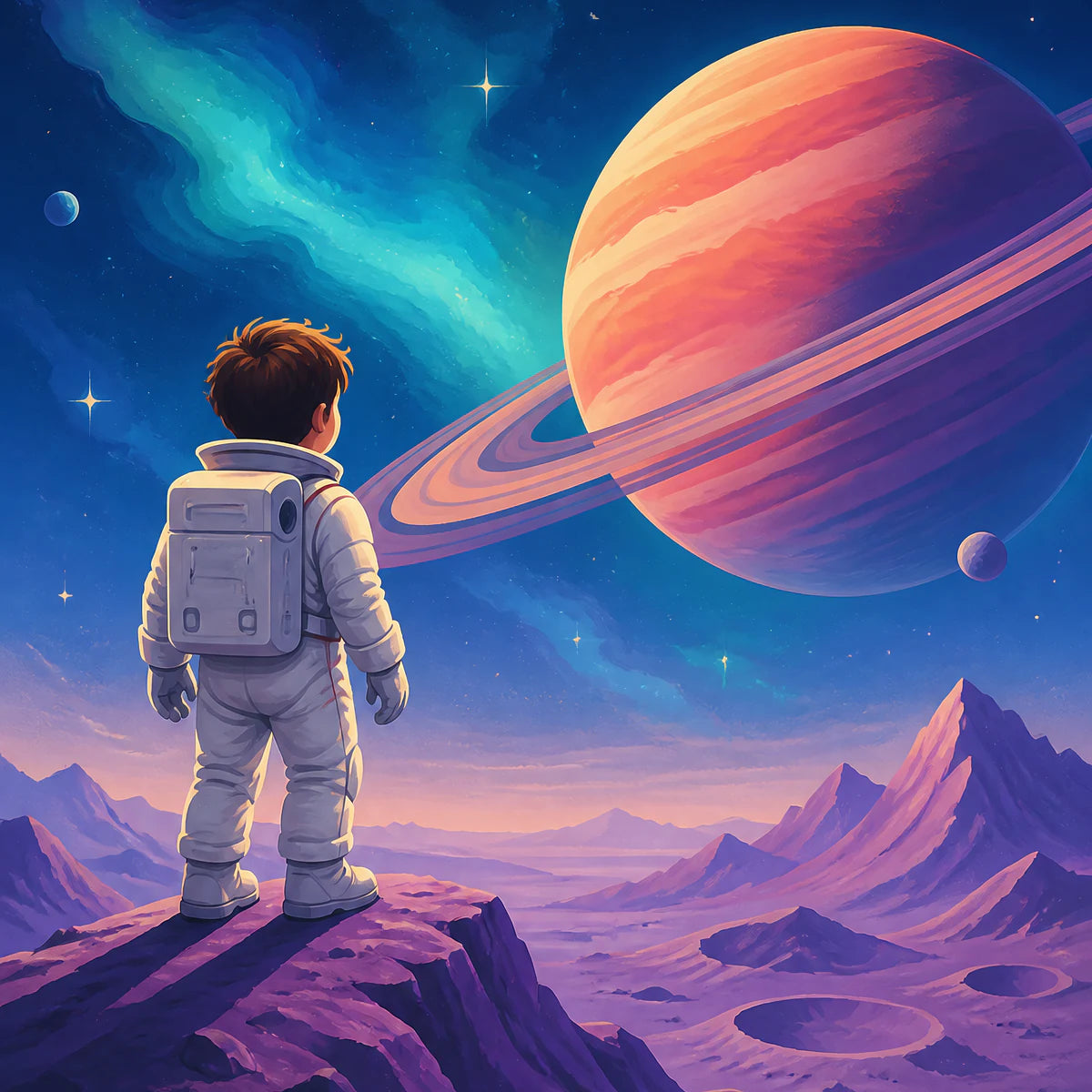 Astronaute face à une planète pour la collection d’affiches pour enfants