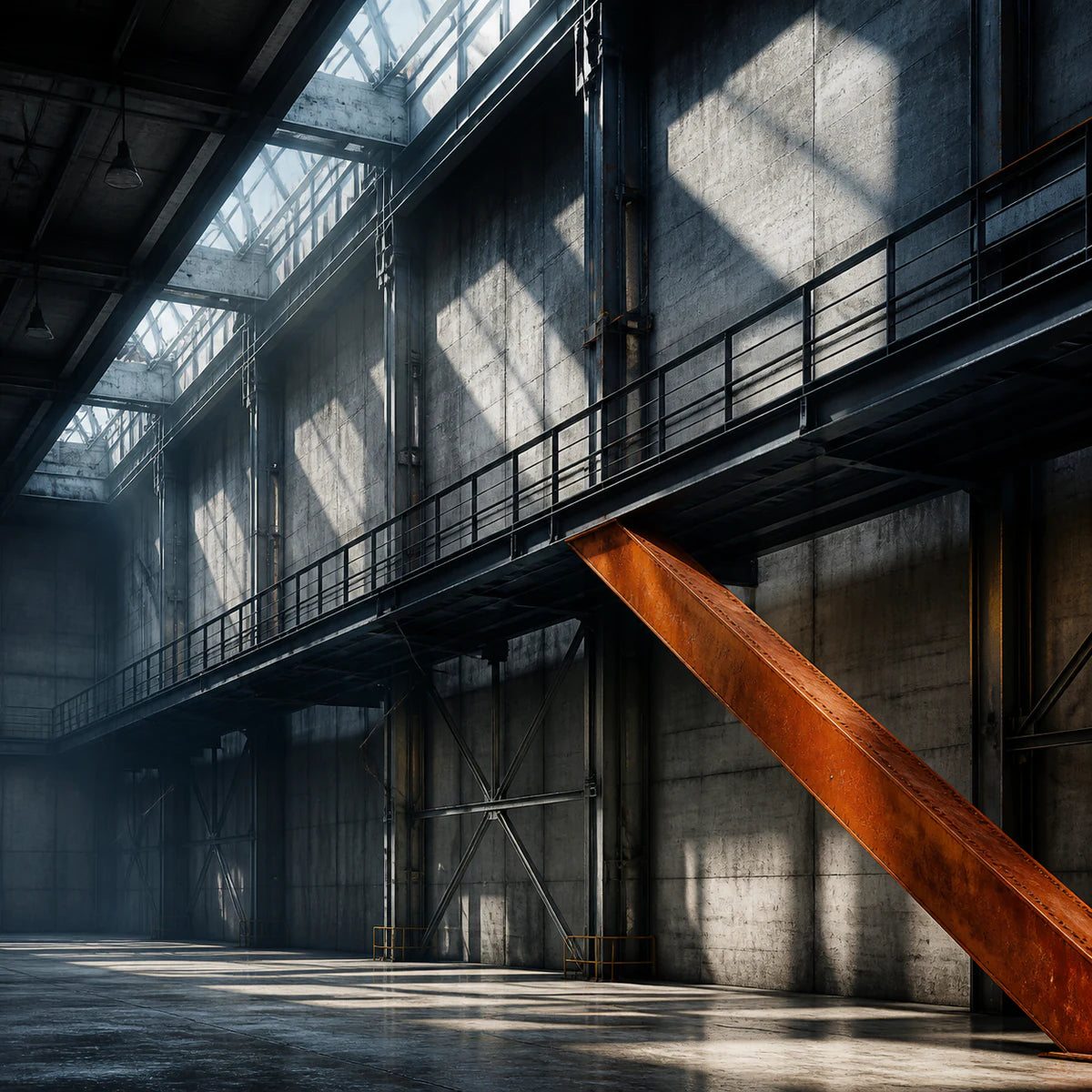 Passerelle d’acier dans une halle pour la collection d’affiches industrielles