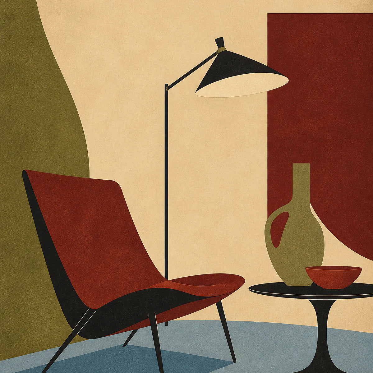 Mobilier mid-century pour la collection d’affiches vintage et rétro