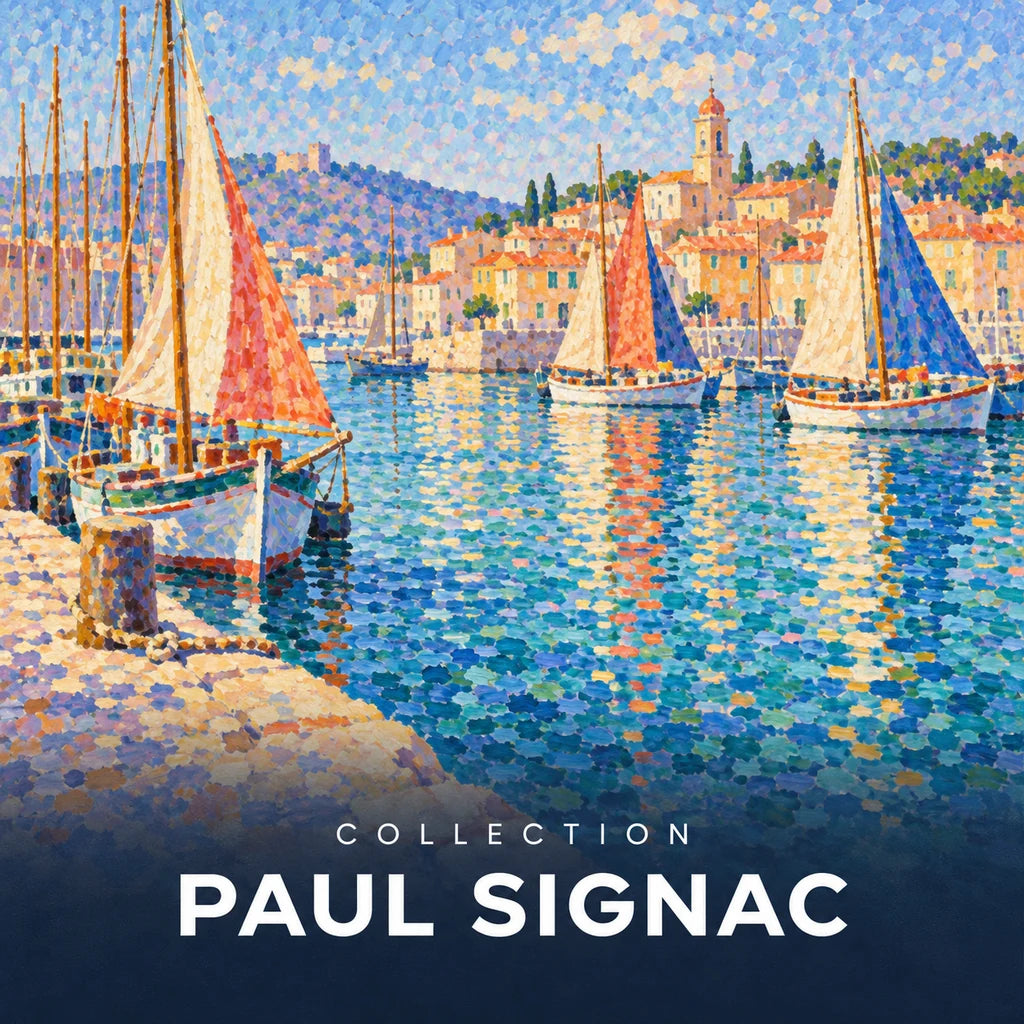 Collection Paul Signac : port méditerranéen aux voiliers colorés et reflets pointillistes