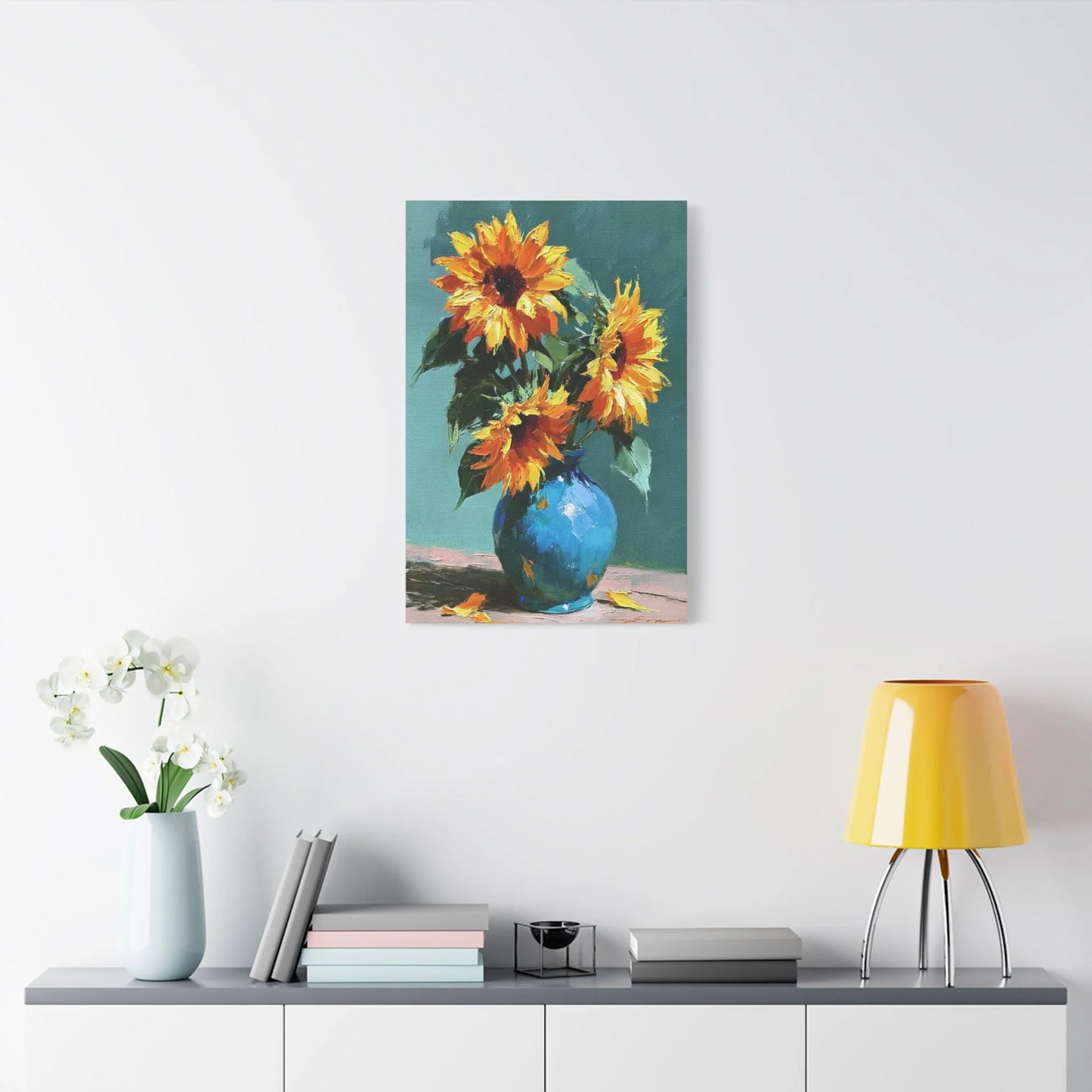 Tableau Nature Morte Bouquet Tournesols Impressionniste - Soleil en Vase - grand format salon spacieux
