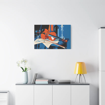 Tableau Nature Morte Violon Partition Vin - Accord du Soir - ambiance loft haut de plafond