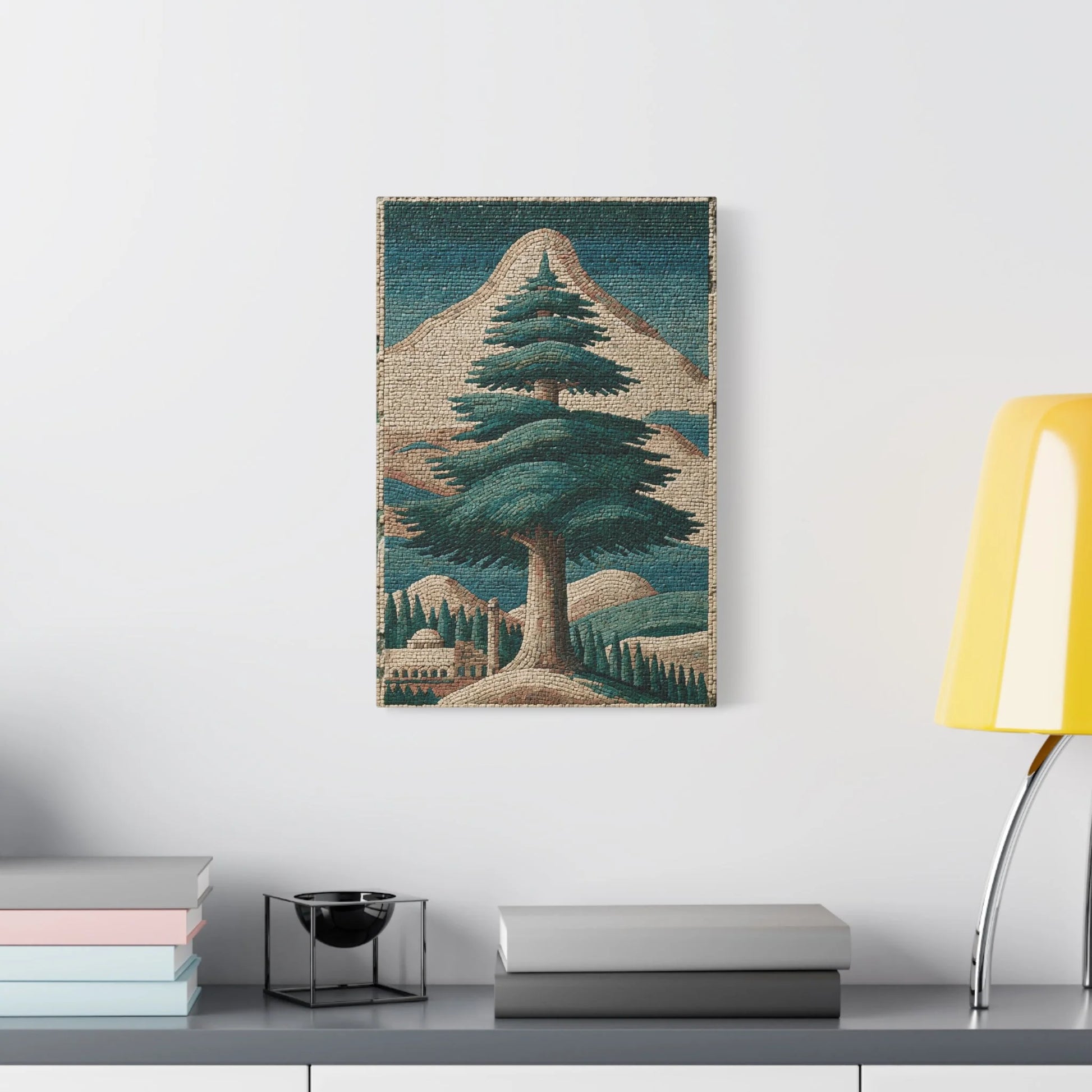Tableau en Mosaïque Cèdres du Liban - Montagne Byzantine - décor salon contemporain bois