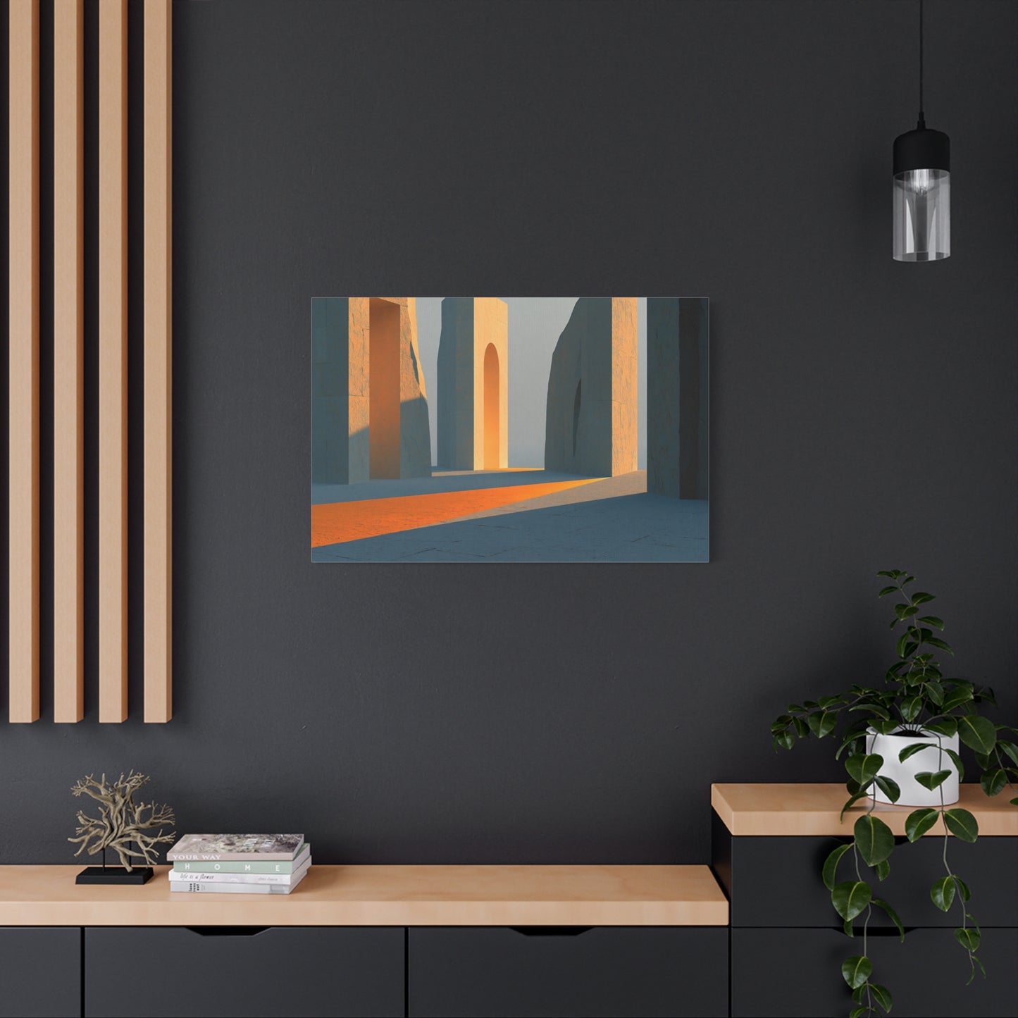 Grand Tableau Beige Or Portique Soleil