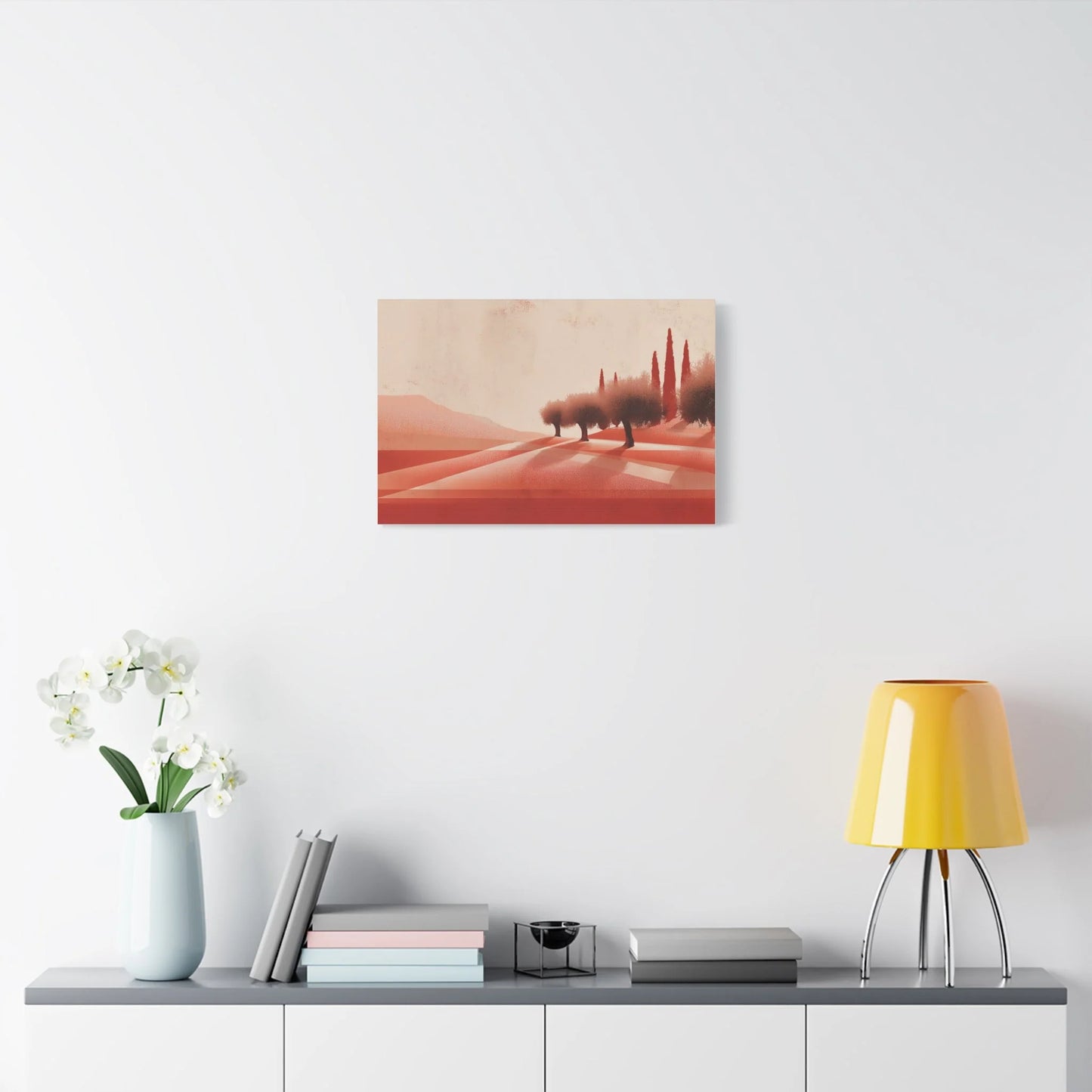 Tableau décoration murale oliveraie dans un salon contemporain