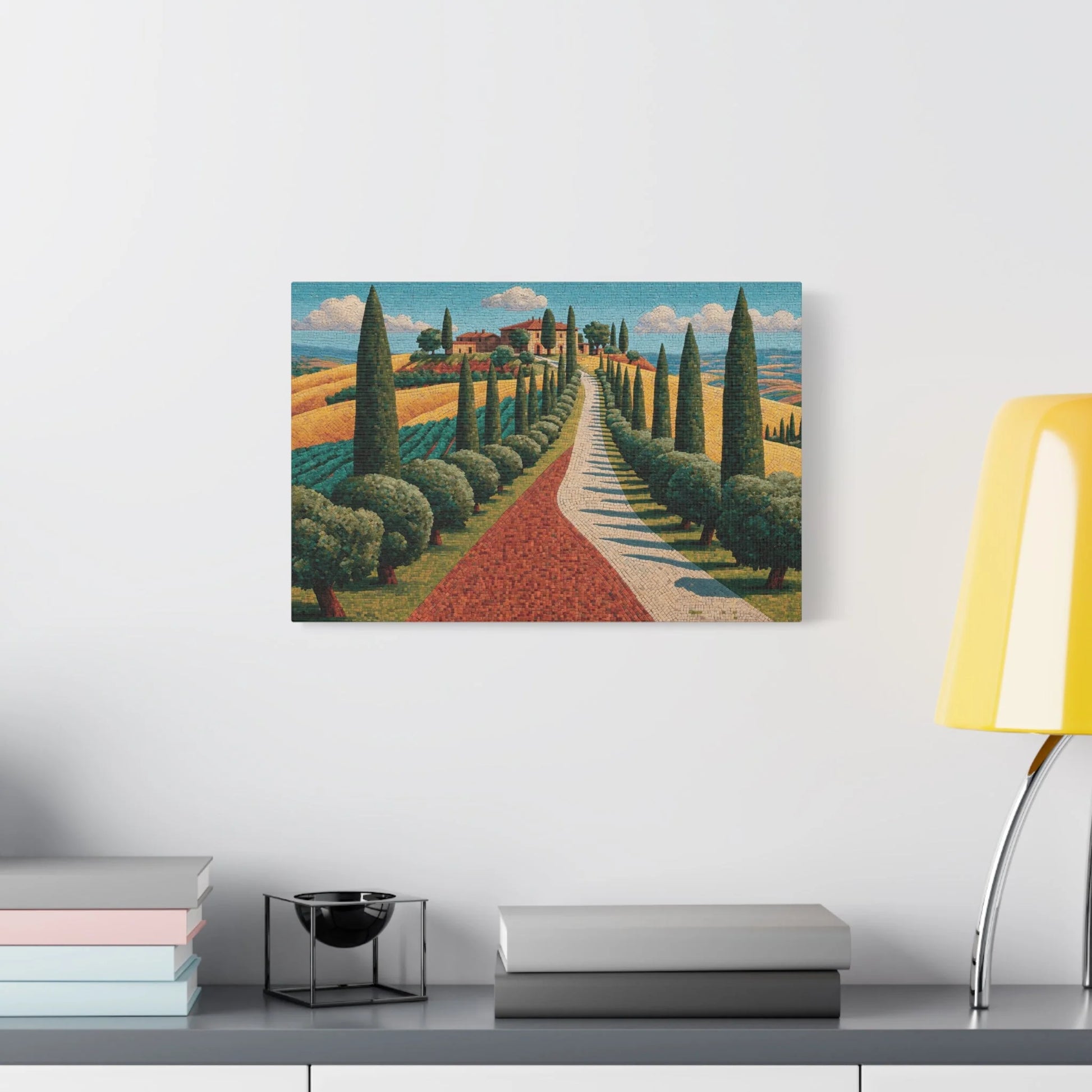Tableau en Mosaïque Toscane Cyprès - Vignobles de Pierre - décor salon contemporain bois