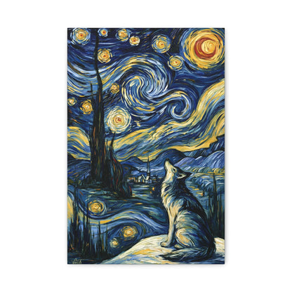 Tableau Loup sous la Voie Lactée - Hommage à Van Gogh