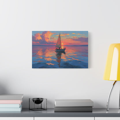 Voilier sur mer calme au coucher de soleil rose orange - Art Virtuoso - vue 7/20