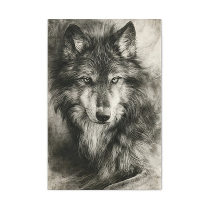 Tableau Loup Portrait - Fusain Noir et Blanc - intégration salon scandinave
