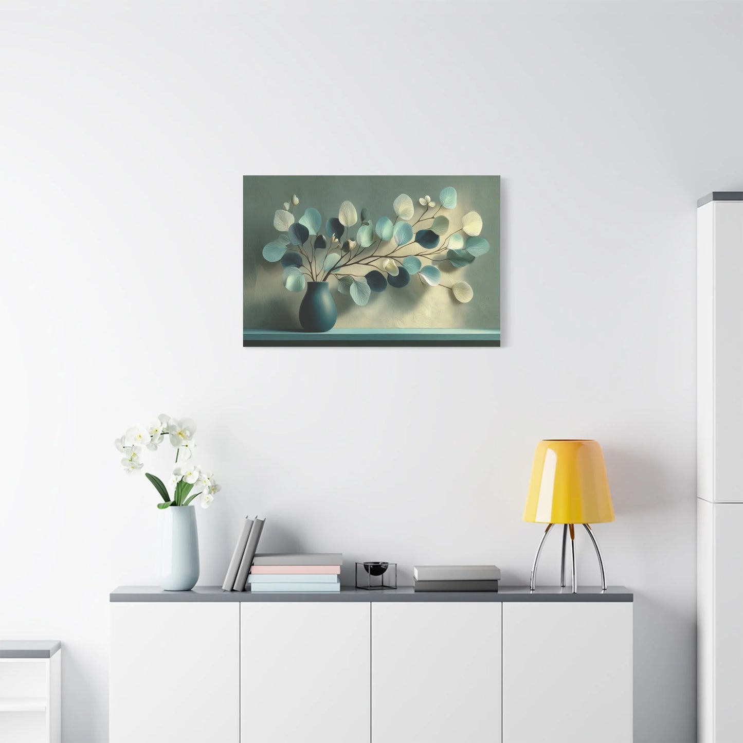 Tableau Tableau vert sauge bleu canard ambiance maximaliste sobre