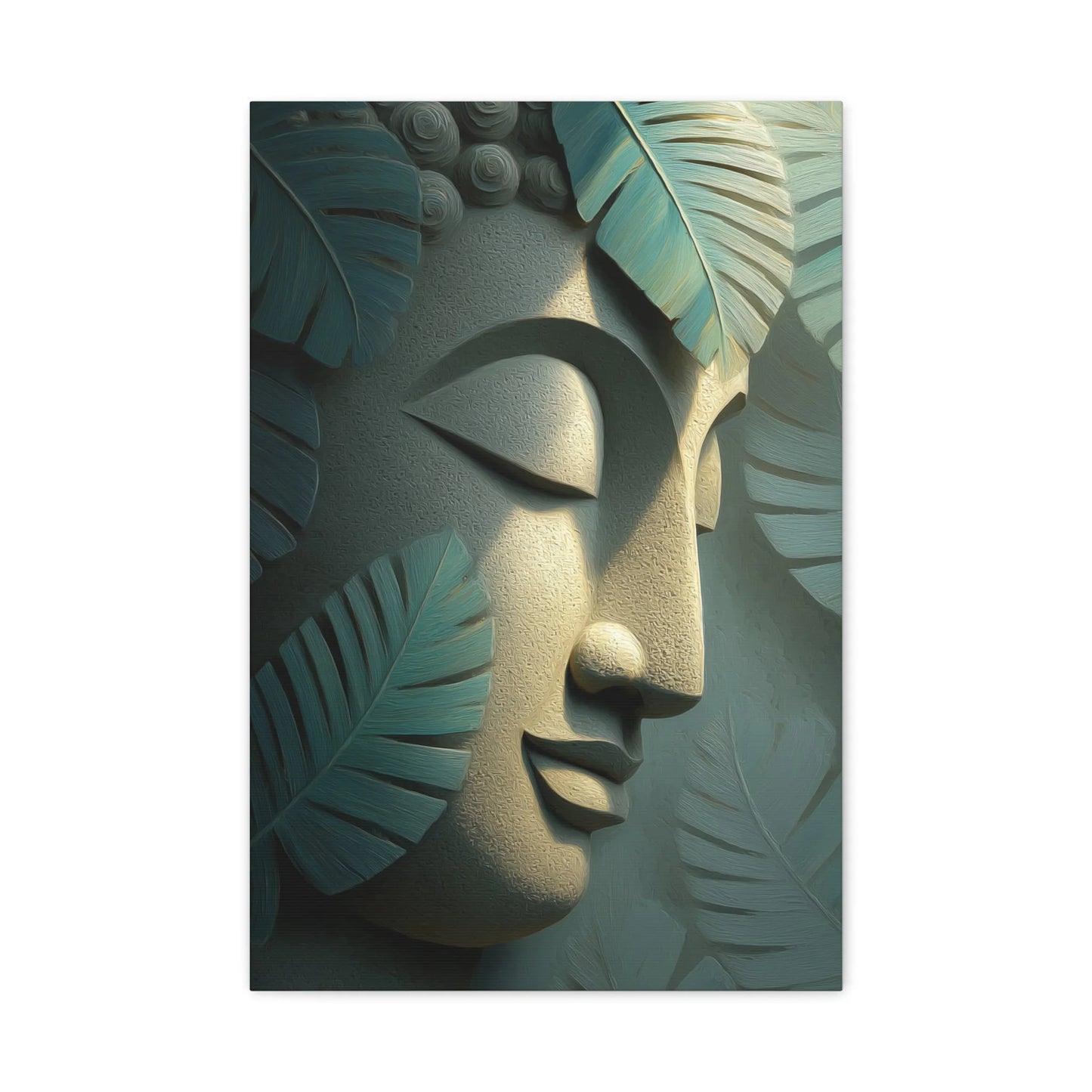 Tableau Bouddha vert sauge — vue de face