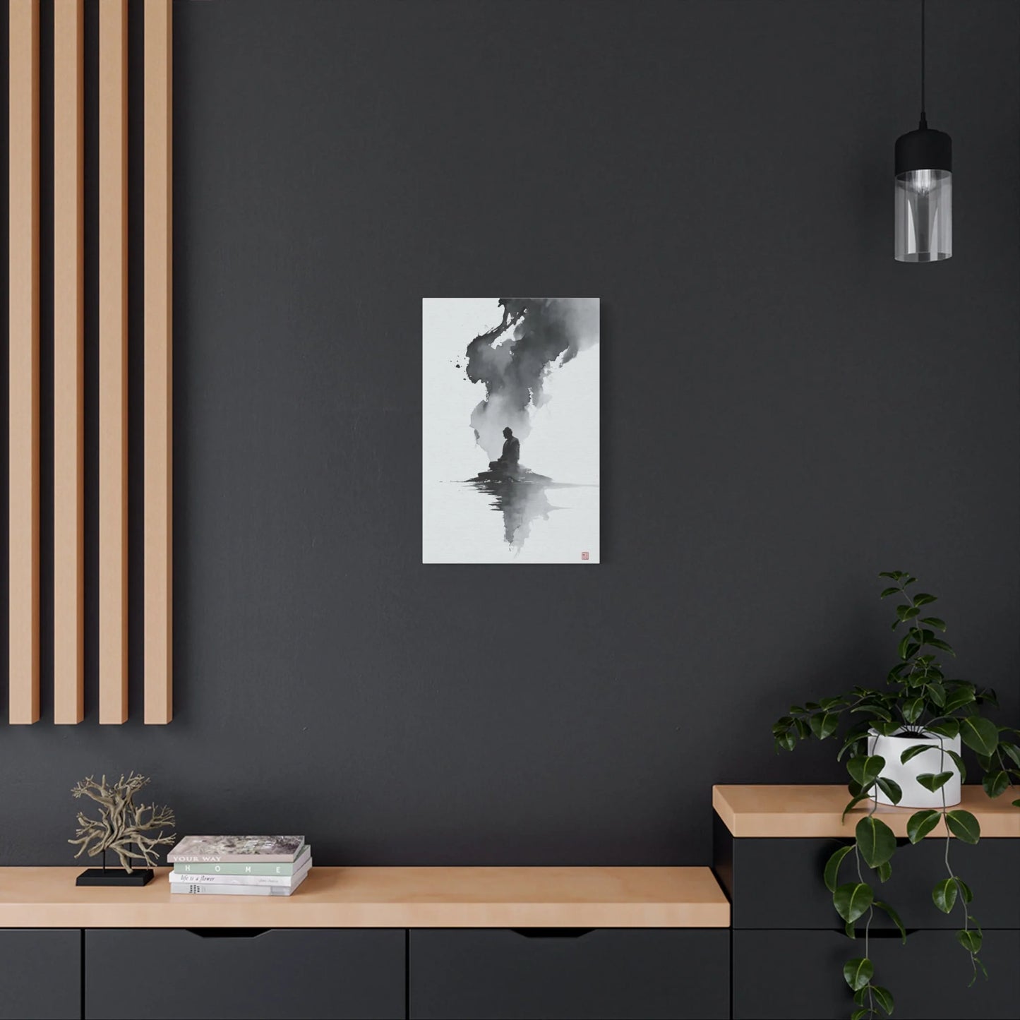 Tableau Calligraphie Bouddhique - Sagesse en Sumi-e - décor pièce à vivre lumineuse