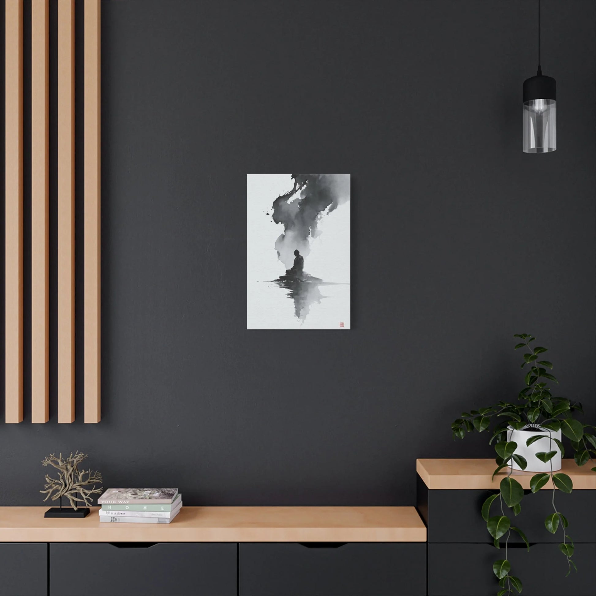 Tableau Calligraphie Bouddhique - Sagesse en Sumi-e - décor pièce à vivre lumineuse