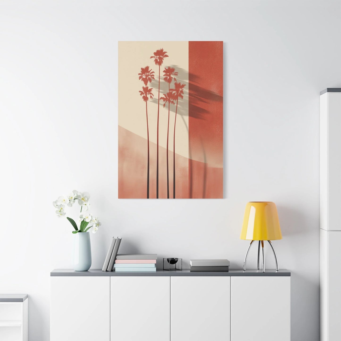 Tableau décoration murale terracotta — palmiers format vertical