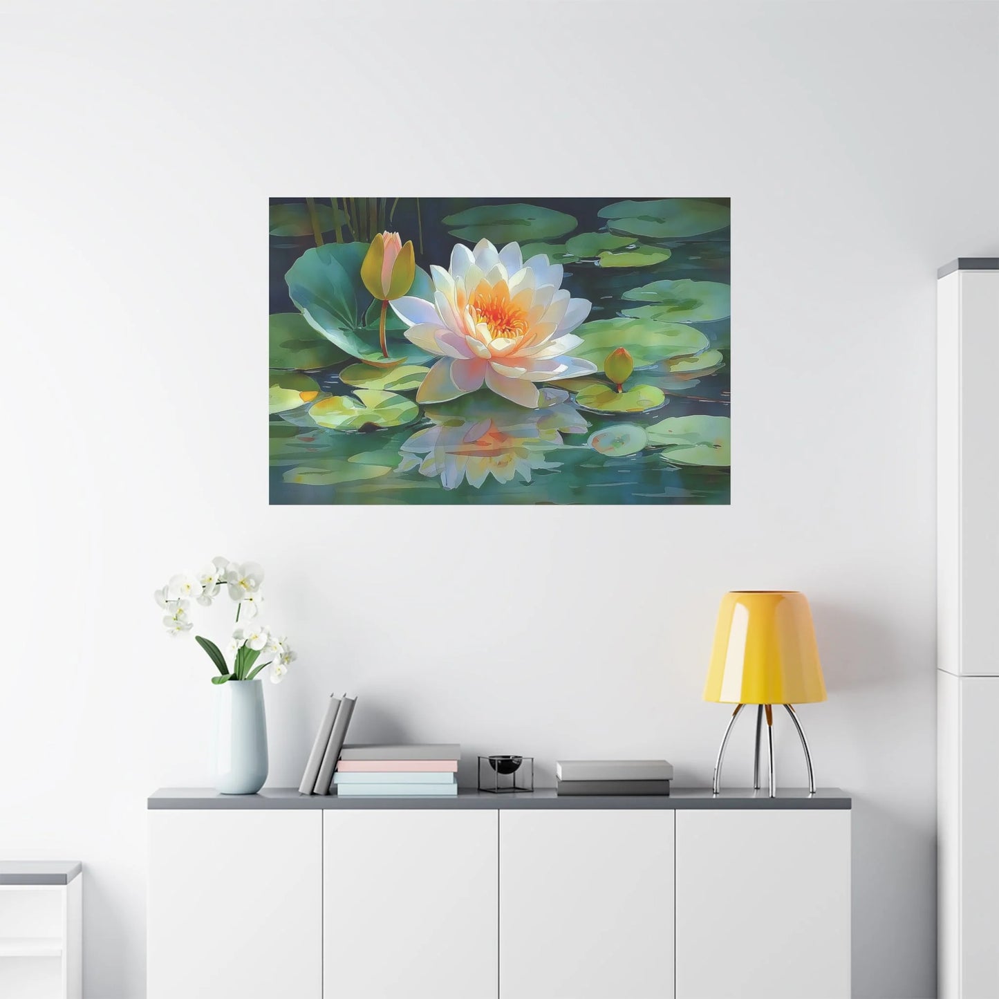 Tableau Lotus zen dans un salon contemporain