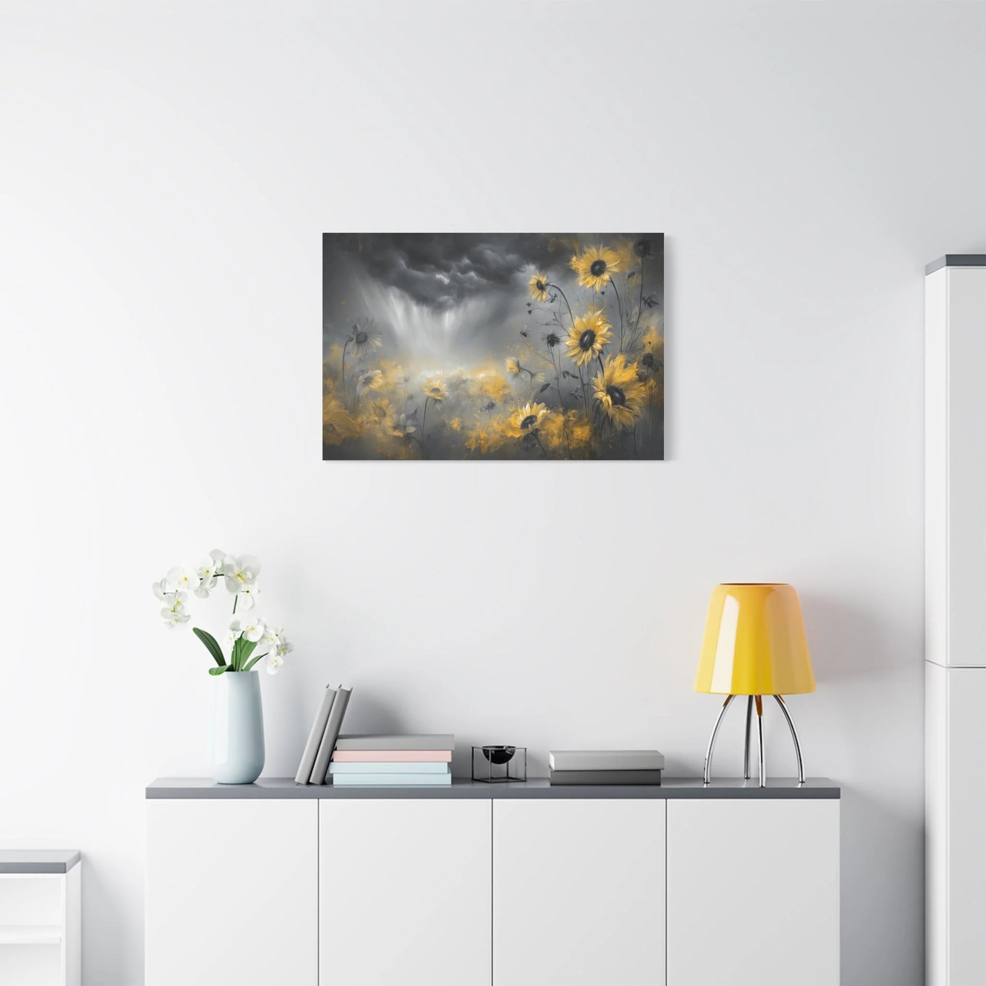 Tableau Tableau gris jaune ambiance contemporaine